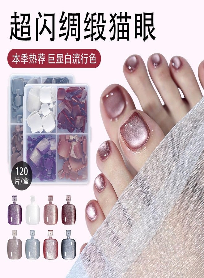 Maigitur 4in1 Maigitur 120Pcs Cat Eye Press on Toes Nails Square Fake Toenails Purple Wine Red Brown White Cat Eye False Toenails… - Image 4
